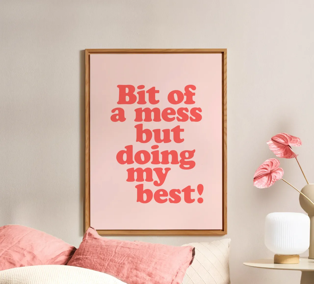 Bit of a Mess But Doing my Best Red Pink Typography Print alu-dibond by THE MOTIVATED TYPE