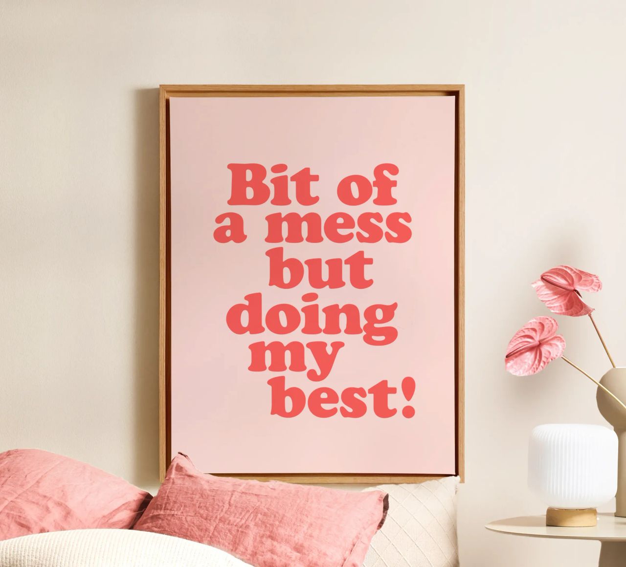 Bit of a Mess But Doing my Best Red Pink Typography Print canvas by THE MOTIVATED TYPE