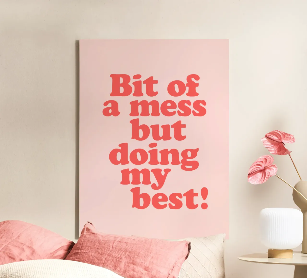 Ein bisschen chaotisch, aber ich tue mein Bestes Rot-Rosa Typografie Druck Leinwand von THE MOTIVATED TYPE