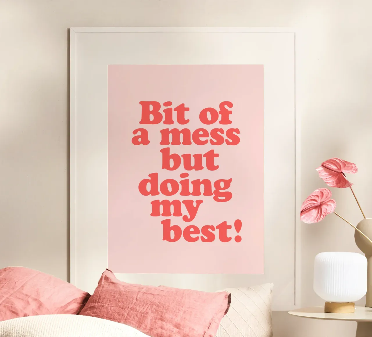 Bit of a Mess But Doing my Best Red Pink Typography Print hahnemühle by THE MOTIVATED TYPE