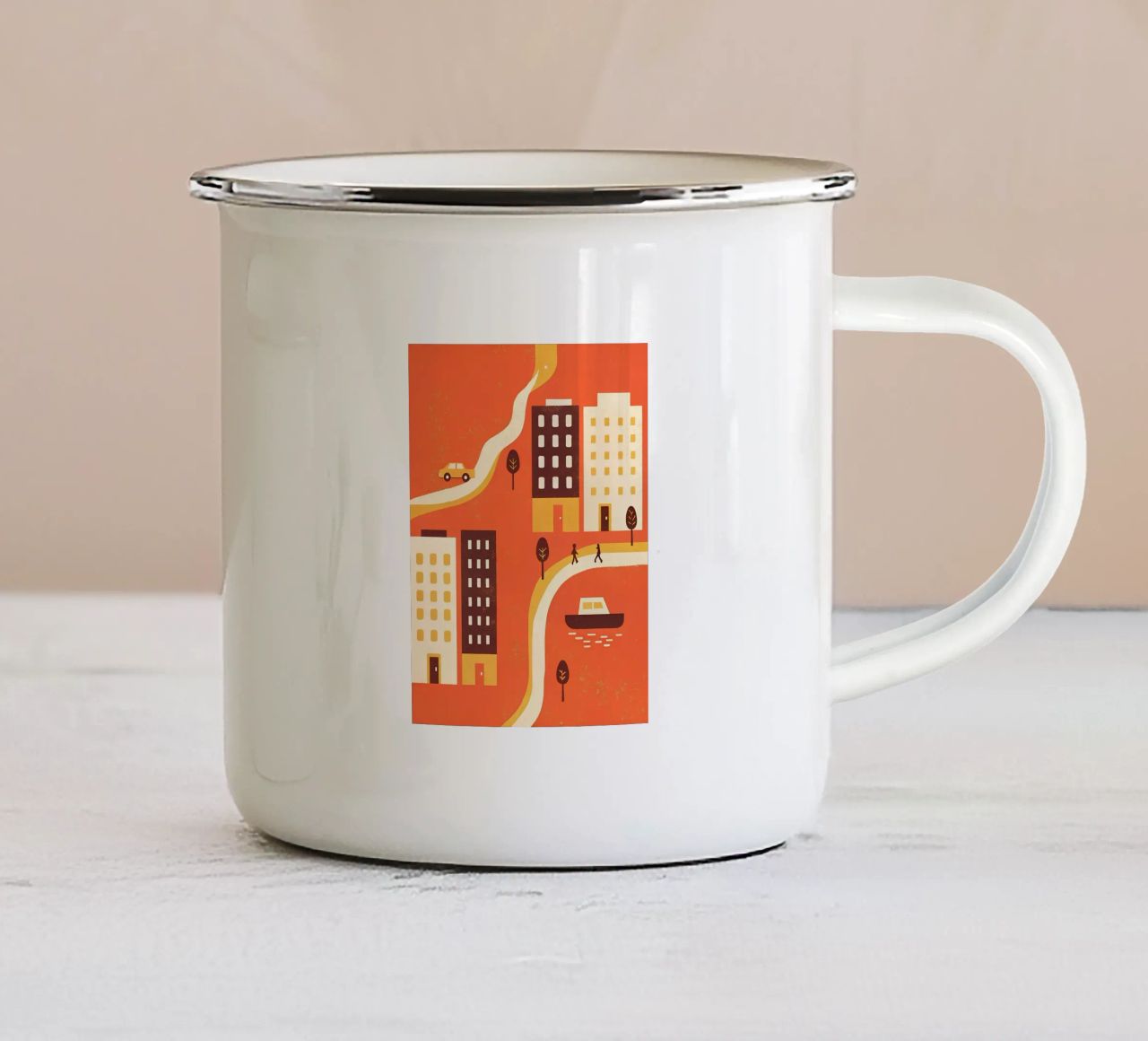 Vista sulla città e sulla nave tazza in smalto da THE LATEST SHOP