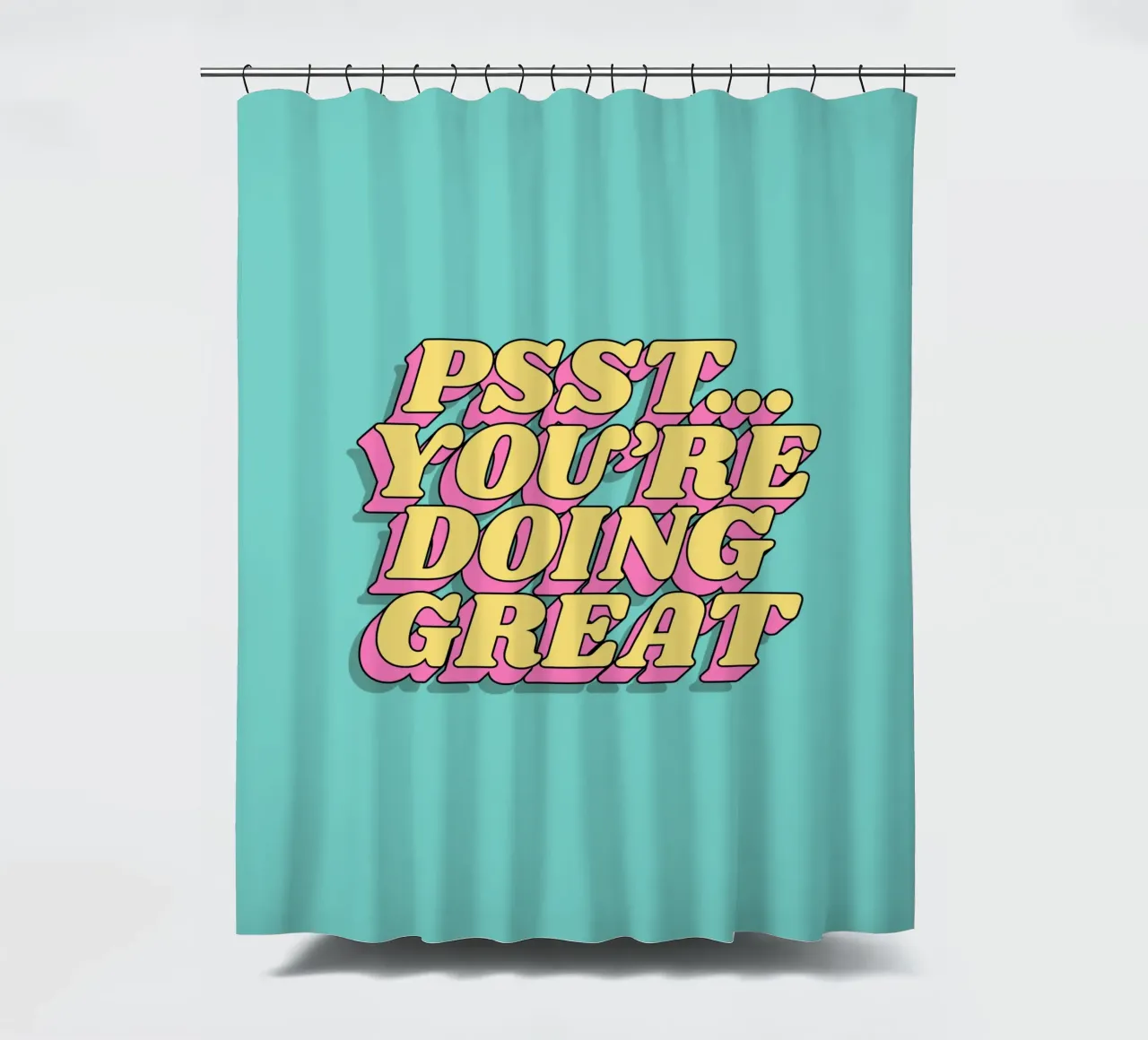 Psst Je doet het geweldig Typografie Print Roze Geel Blauw douchegordijn van THE MOTIVATED TYPE