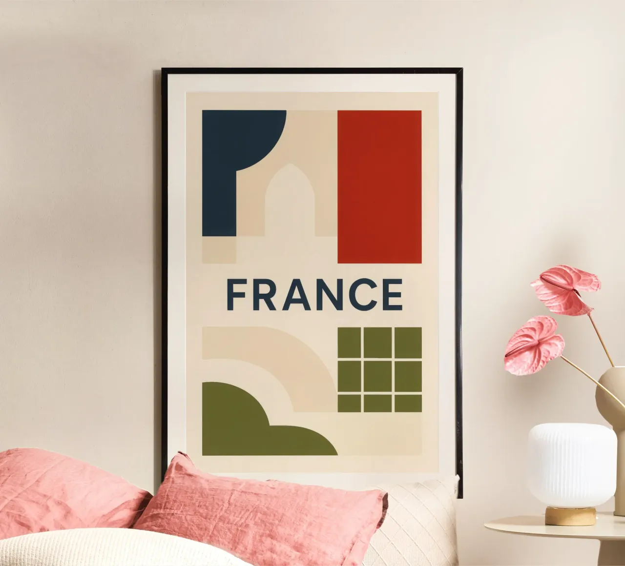 Francia - Un'eleganza a colori senza tempo poster con telaio in alluminio da JETLAG | affiches voyage