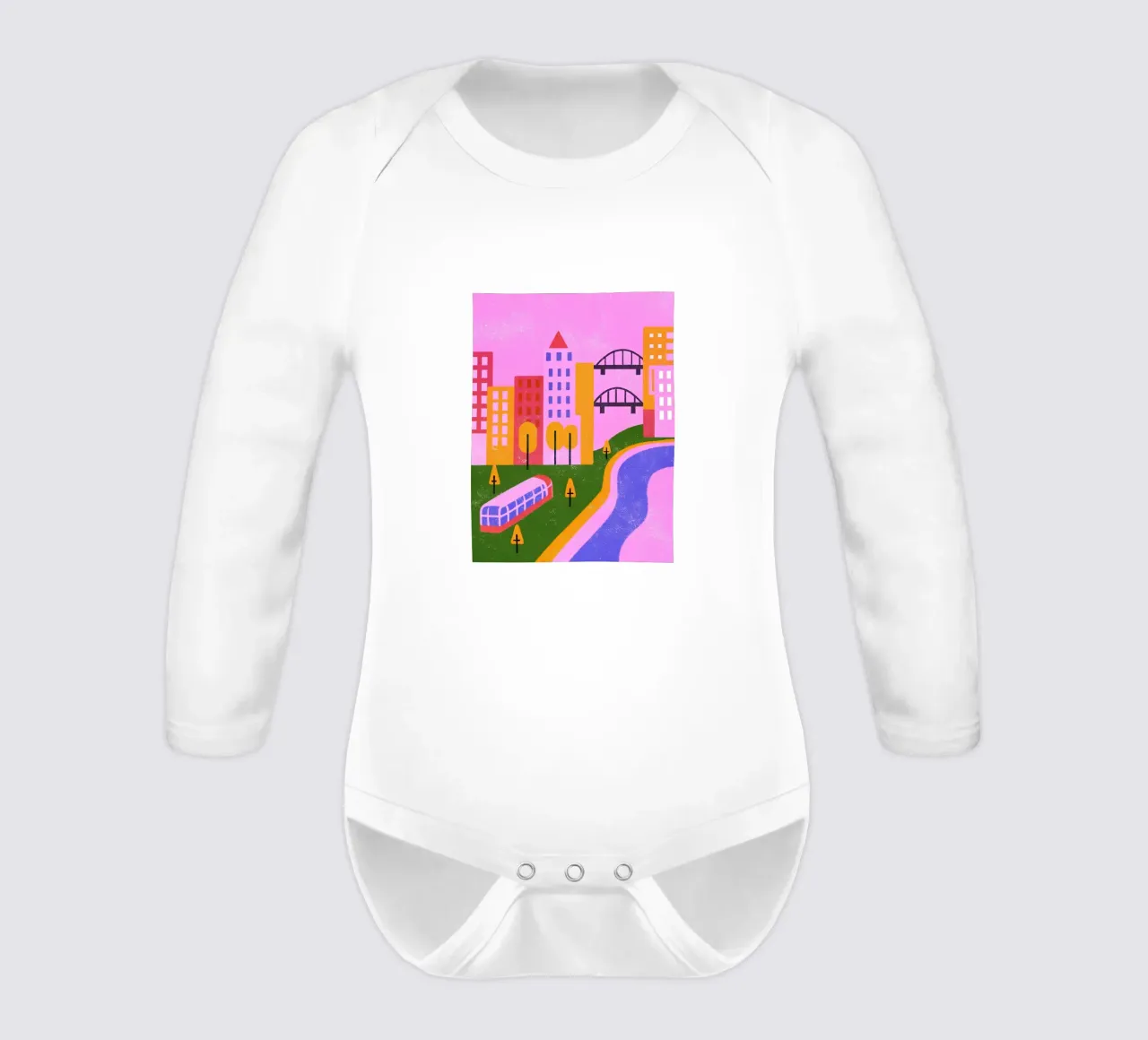 Retro Pop Cityscape long-sleeve baby romper by THE LATEST SHOP