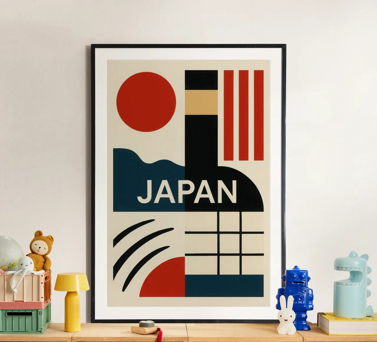 Japan - The minimalist essence of the Land of the Rising Sun poster with wooden frame by JETLAG | affiches voyage