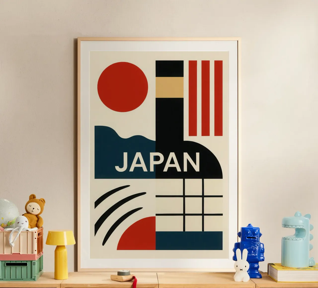 Japan - The minimalist essence of the Land of the Rising Sun poster with wooden frame by JETLAG | affiches voyage