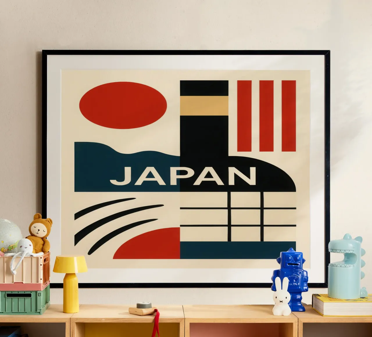 Japan - The minimalist essence of the Land of the Rising Sun poster with wooden frame by JETLAG | affiches voyage