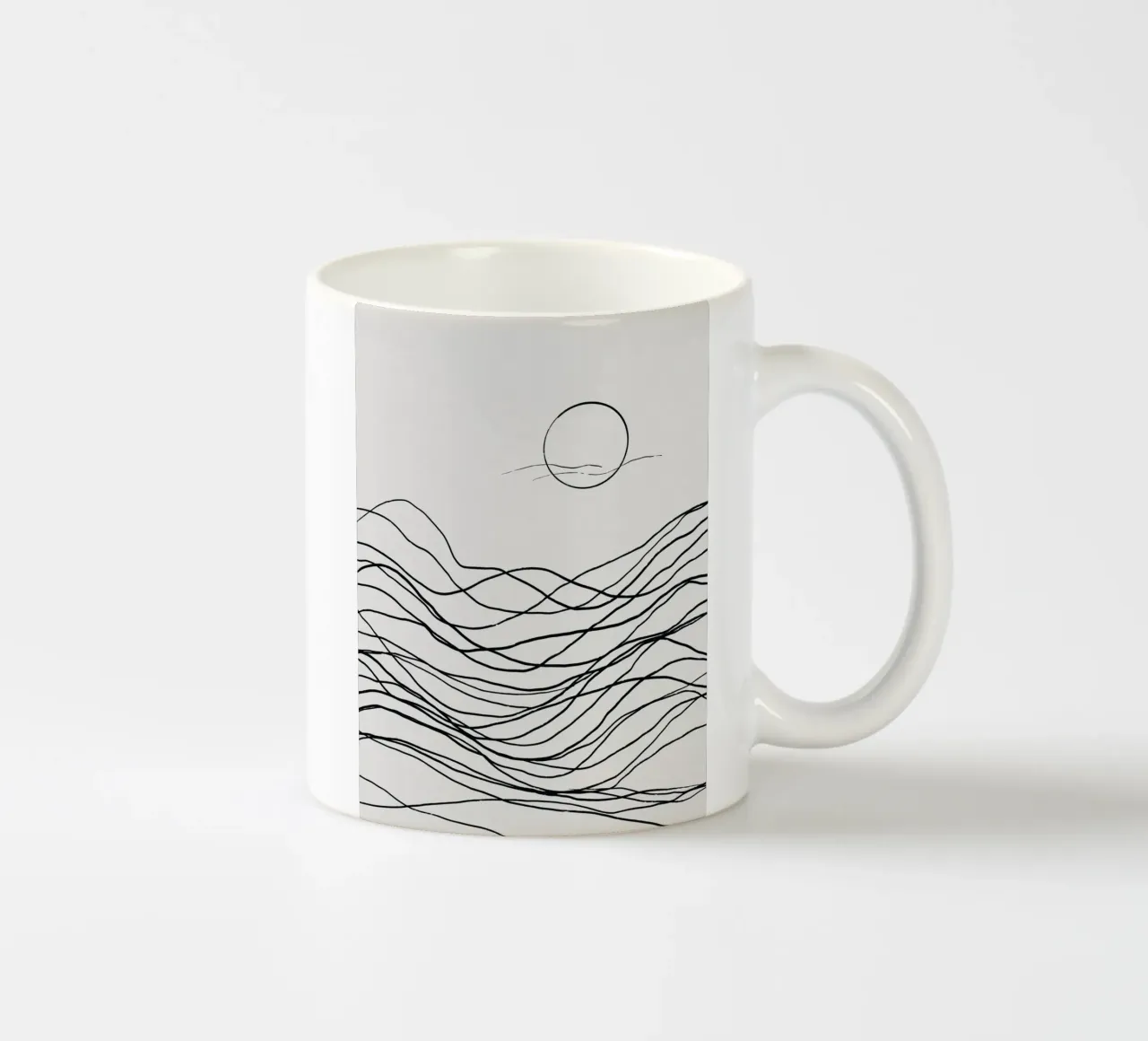 Line art tonalist landscape drawing ceramic mug by Little Dean