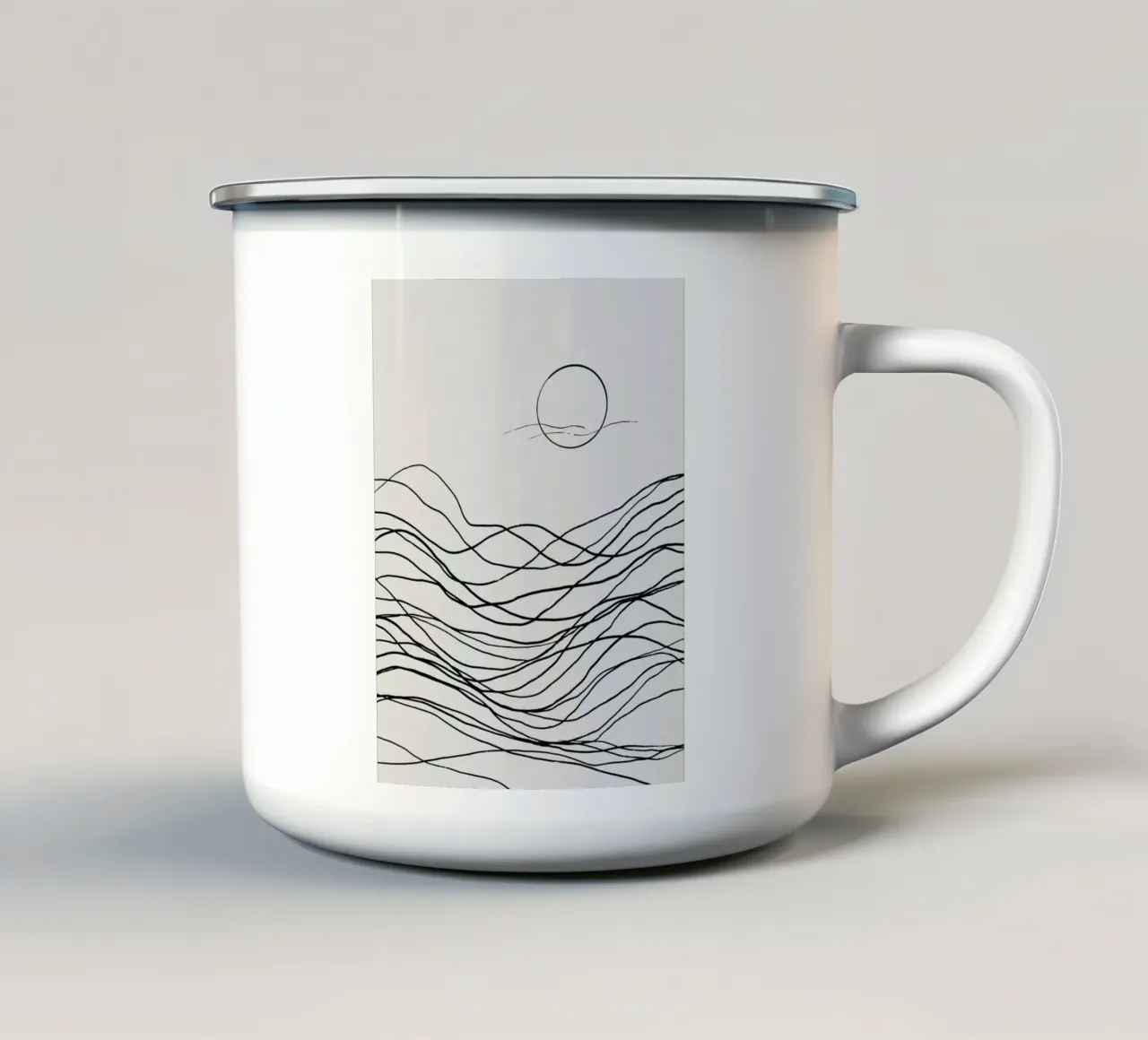 Line art tonalist landscape drawing enamel mug by Little Dean