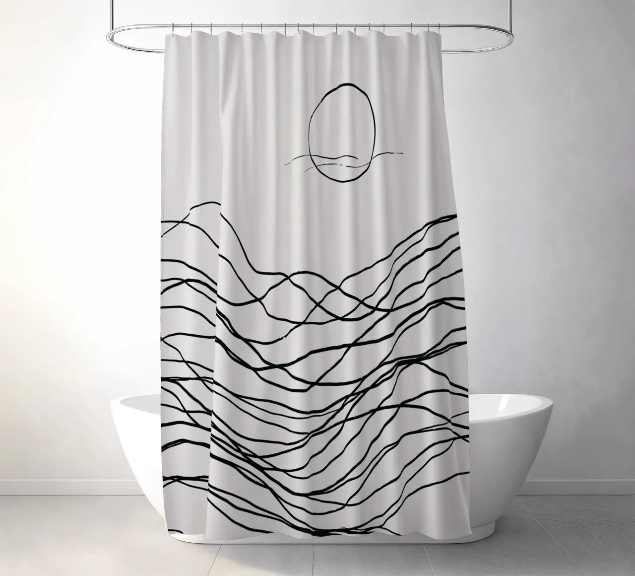 Line art tonalist landscape drawing shower curtain by Little Dean