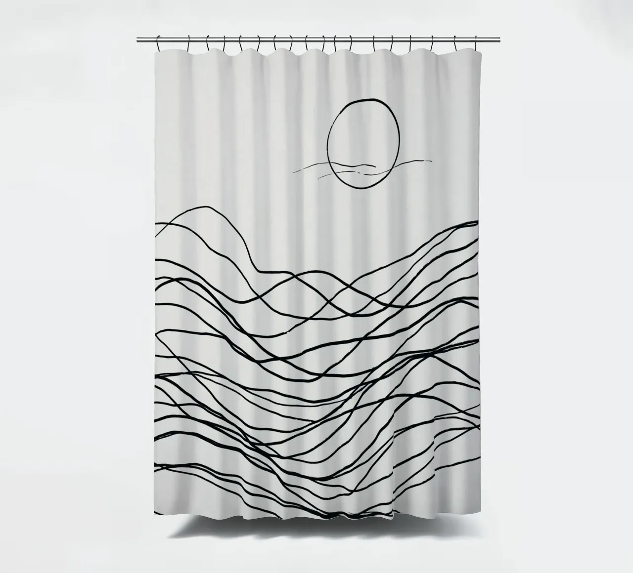 Line art tonalist landscape drawing shower curtain by Little Dean