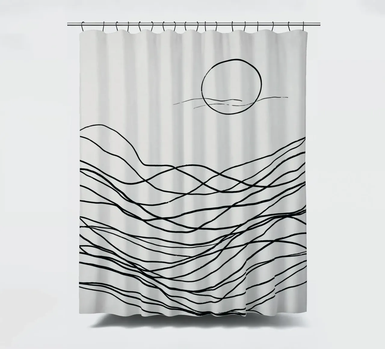 Line art tonalist landscape drawing shower curtain by Little Dean