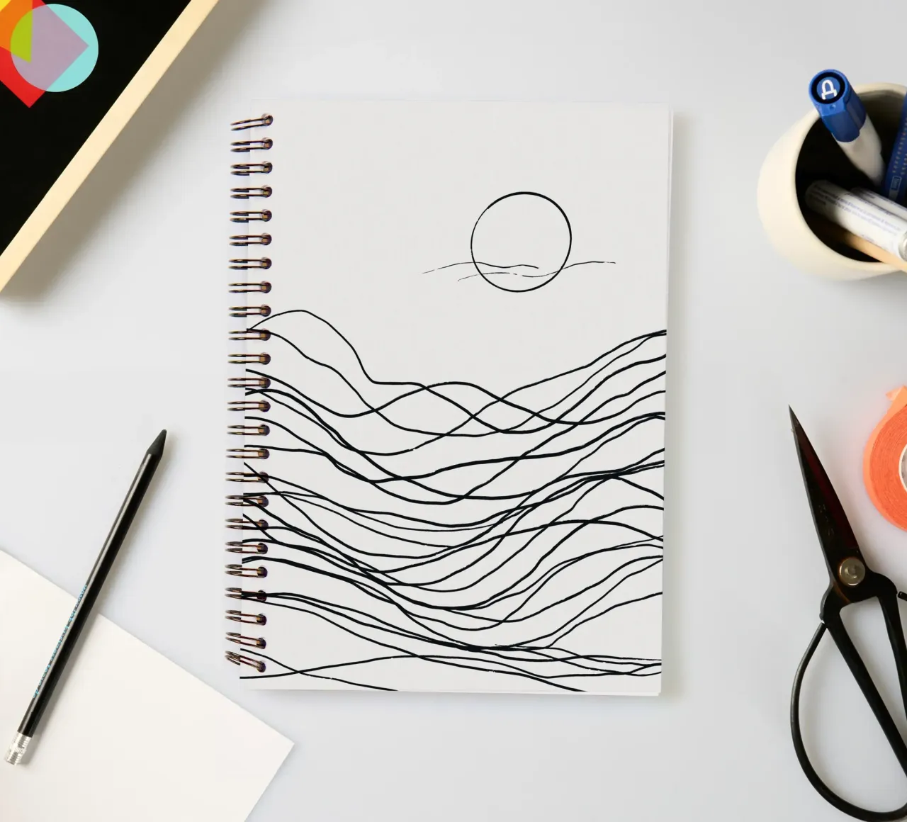 Line art tonalist landscape drawing spiral notebook by Little Dean