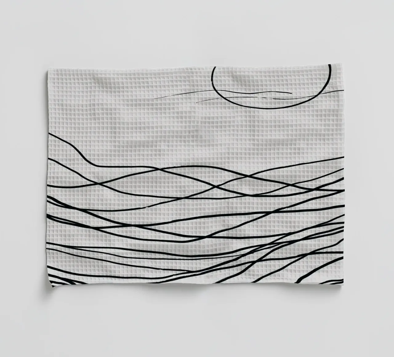 Line art tonalist landscape drawing tea towel by Little Dean