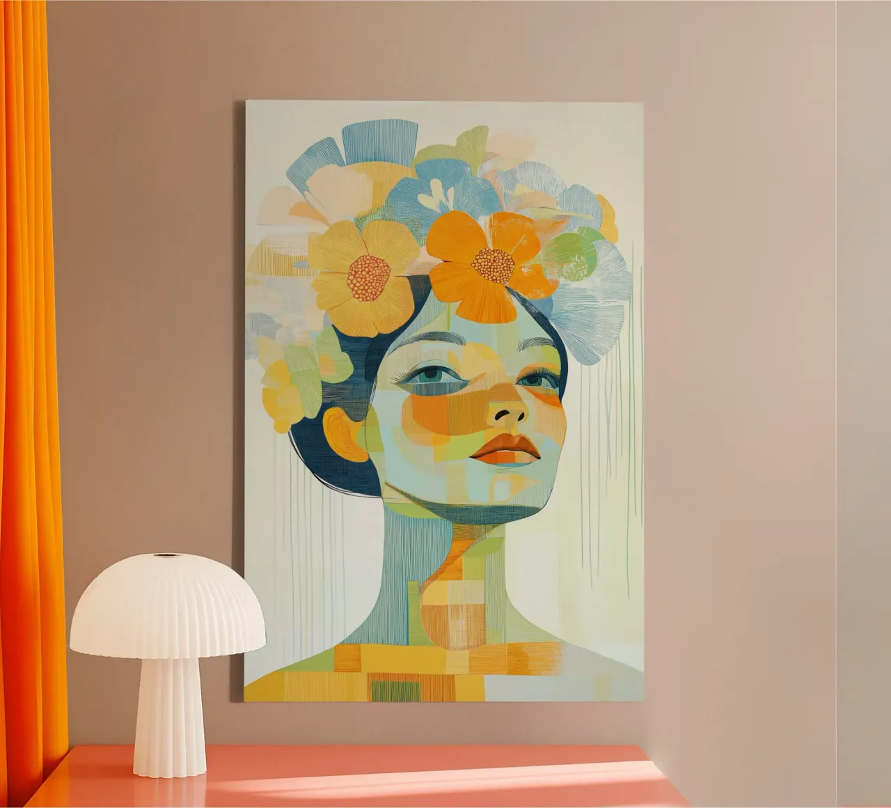 Donna con fiori tra i capelli tela con Cornice a cassetta da Imagine