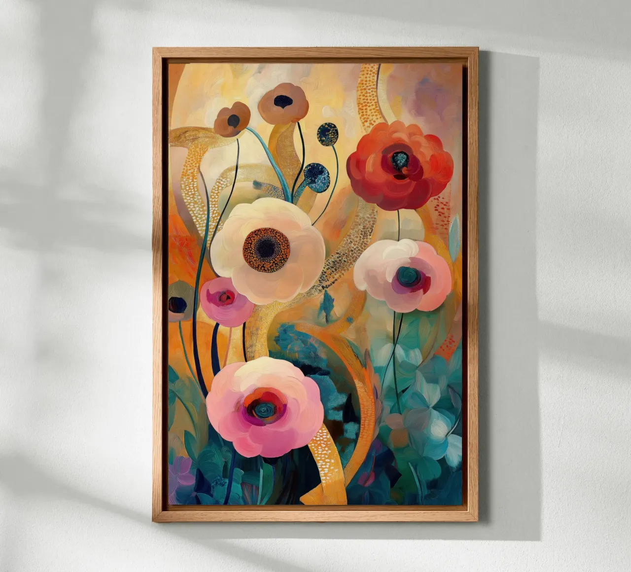 Bloemen abstract canvas met Baklijst van Imagine