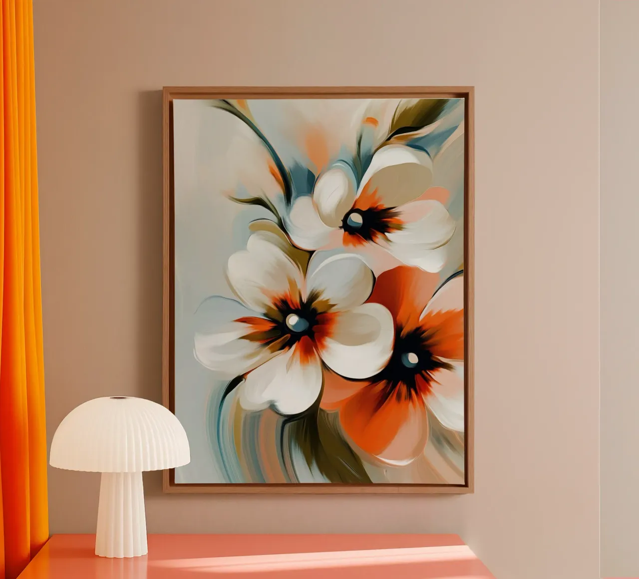 Bloemen abstract canvas met Baklijst van Imagine