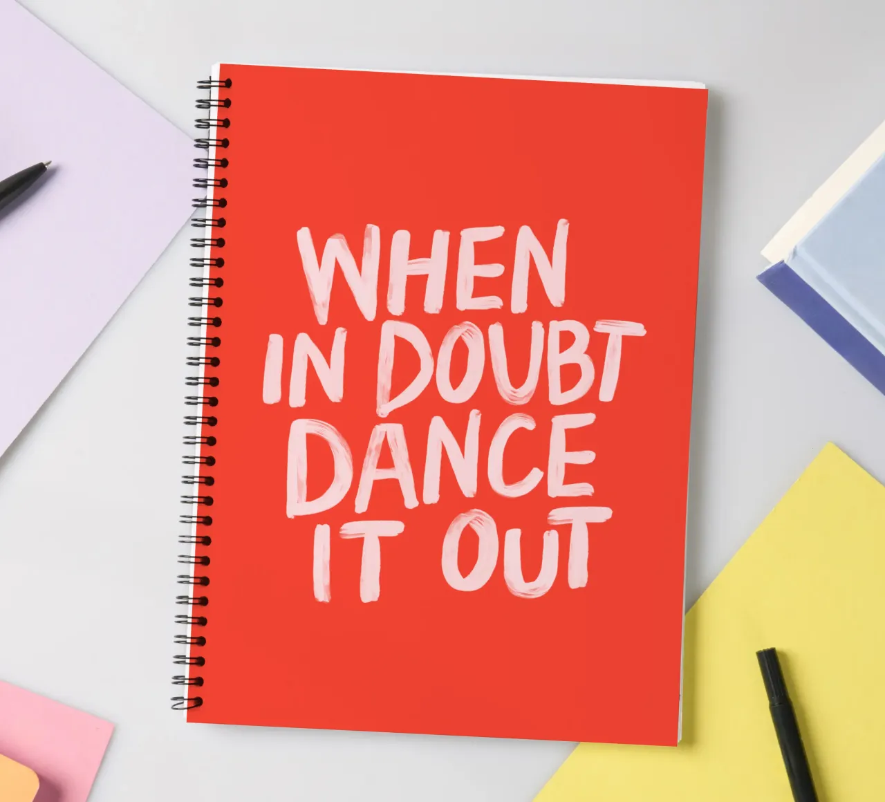 When In Doubt Dance it Out Red Pink Typography Print spiral notebook by THE MOTIVATED TYPE