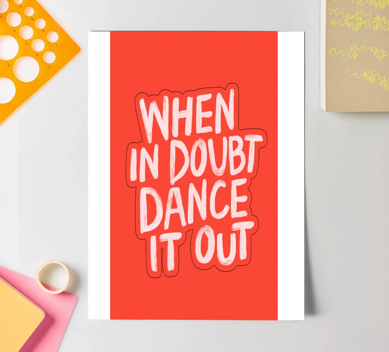 When In Doubt Dance it Out Red Pink Typography Print sticker sheet by THE MOTIVATED TYPE