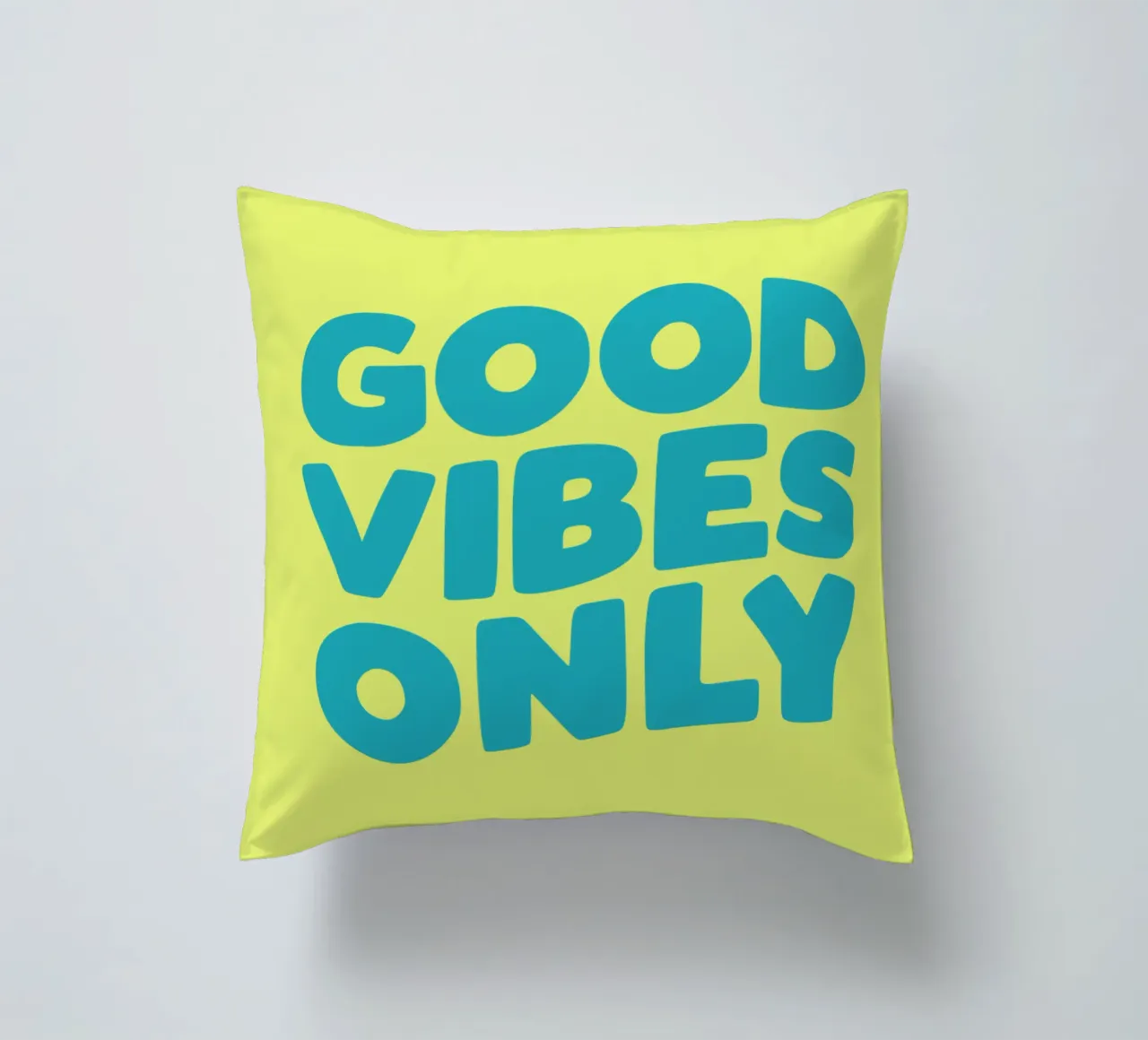 Good Vibes Only Yellow and Blue Typography Print decorative cushion by THE MOTIVATED TYPE