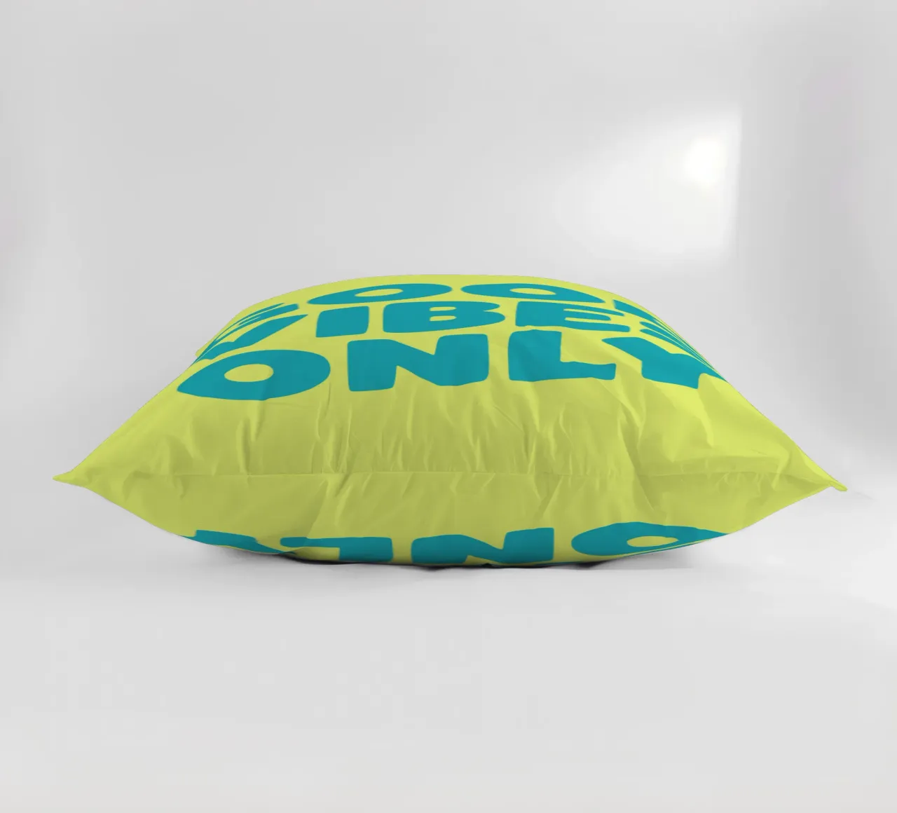 Good Vibes Only Yellow and Blue Typography Print decorative cushion by THE MOTIVATED TYPE