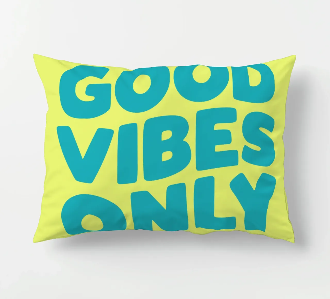 Good Vibes Only Yellow and Blue Typography Print decorative cushion by THE MOTIVATED TYPE