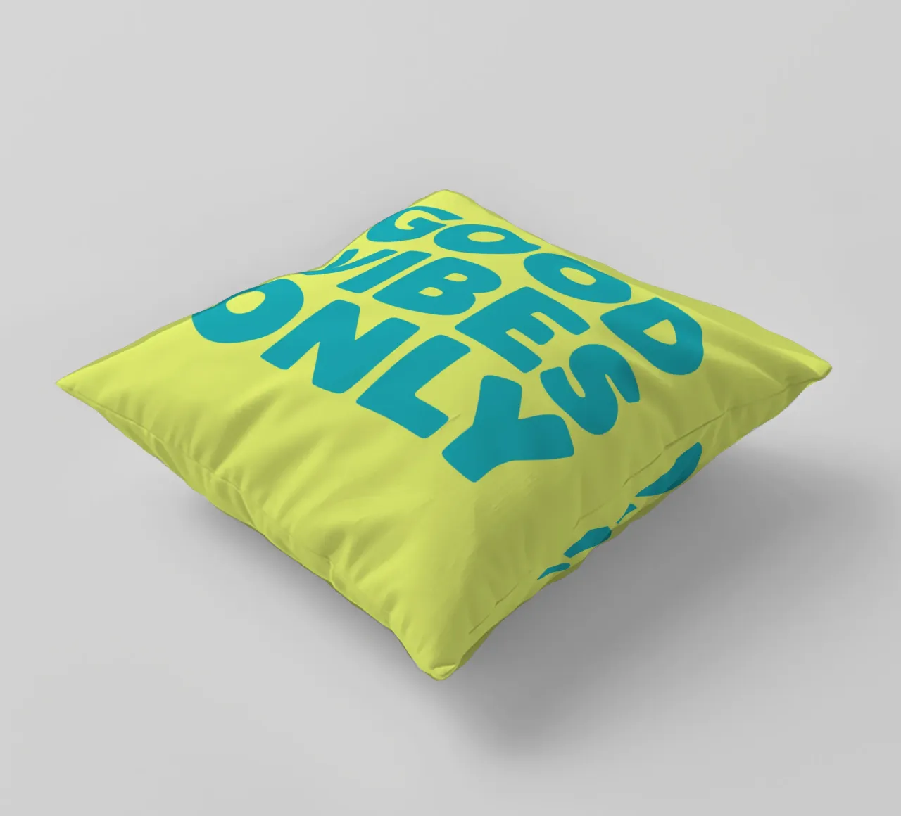 Good Vibes Only Yellow and Blue Typography Print decorative cushion by THE MOTIVATED TYPE