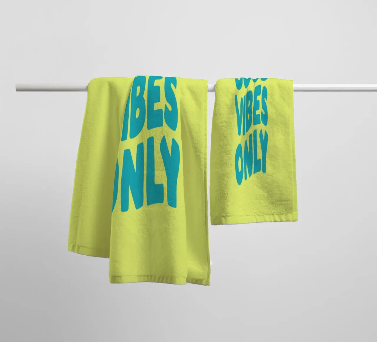 Good Vibes Only Yellow and Blue Typography Print towel by THE MOTIVATED TYPE