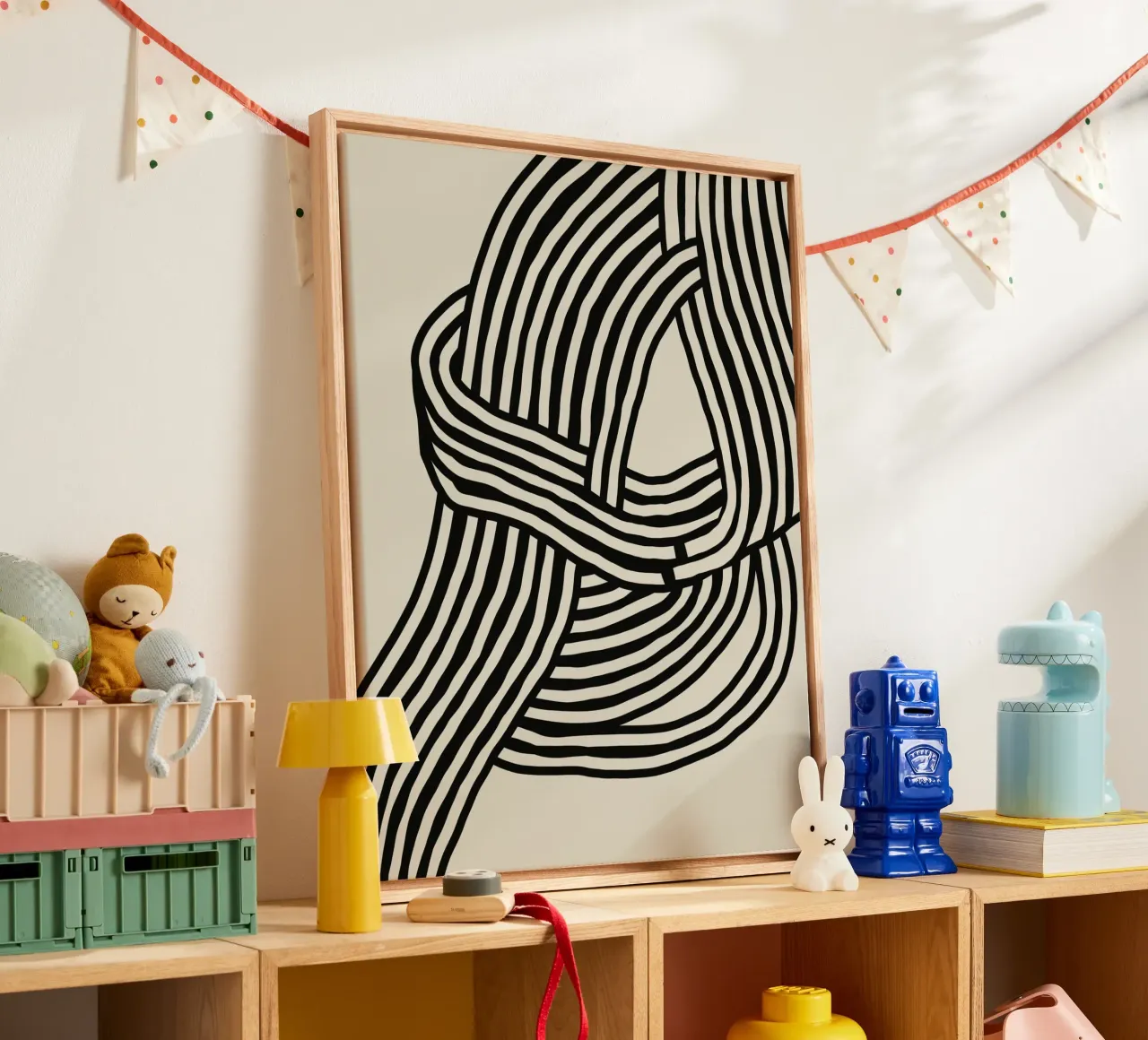 Gestreept abstract canvas met Baklijst van Little Dean