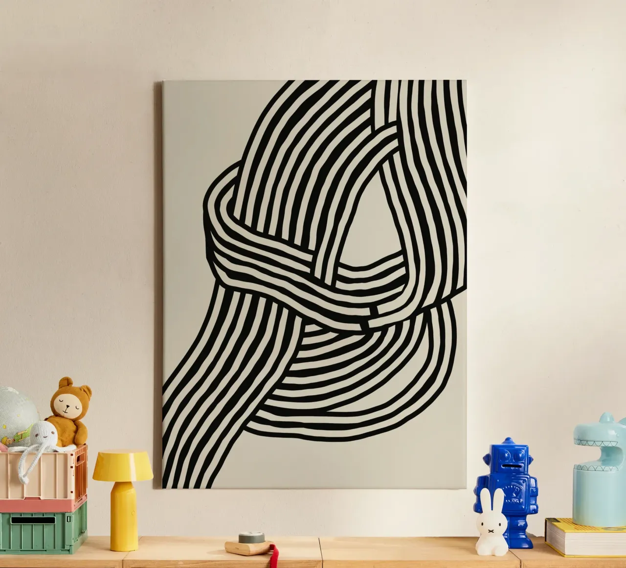 Gestreept abstract canvas met Baklijst van Little Dean