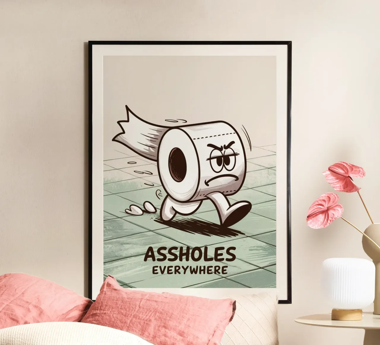 STRONZI OVUNQUE poster con telaio in legno da Charles A Boudreau
