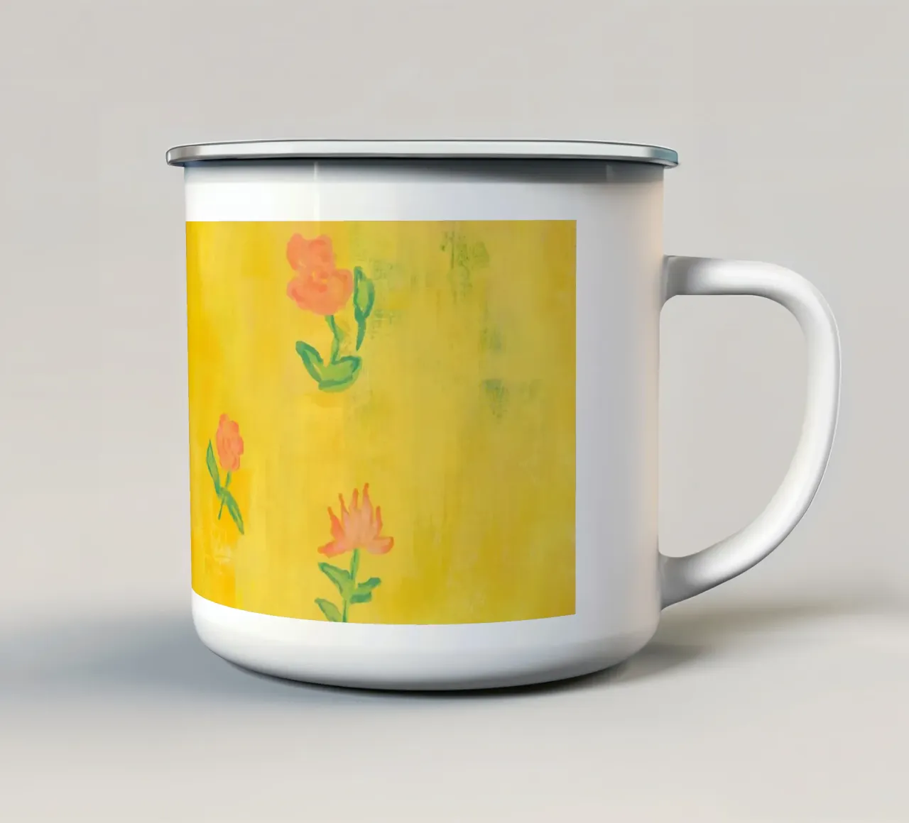 Poesia floreale in giallo solare tazza in smalto da Petra Lang