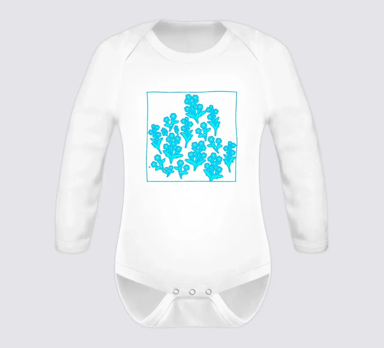 Forget-Me-Not Flowers Sky Blue long-sleeve baby romper by SilverPegasus