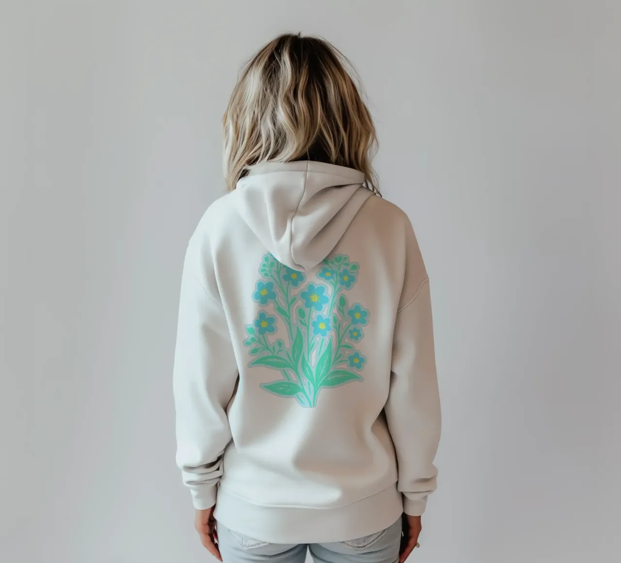 Forget-Me-Nots Block Print Azul claro sudadera con capucha de SilverPegasus