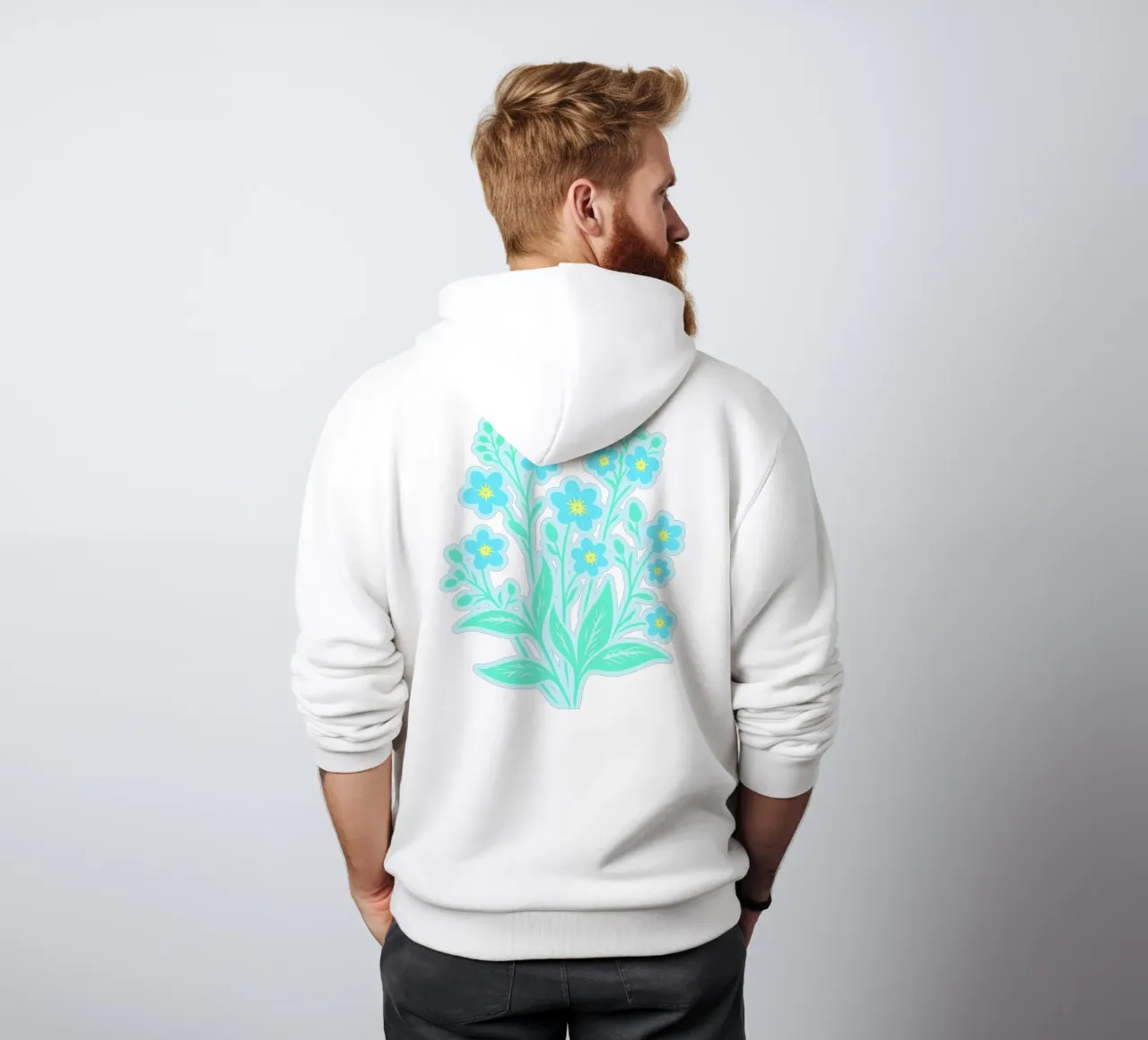 Forget-Me-Nots Block Print Azul claro sudadera con capucha de SilverPegasus