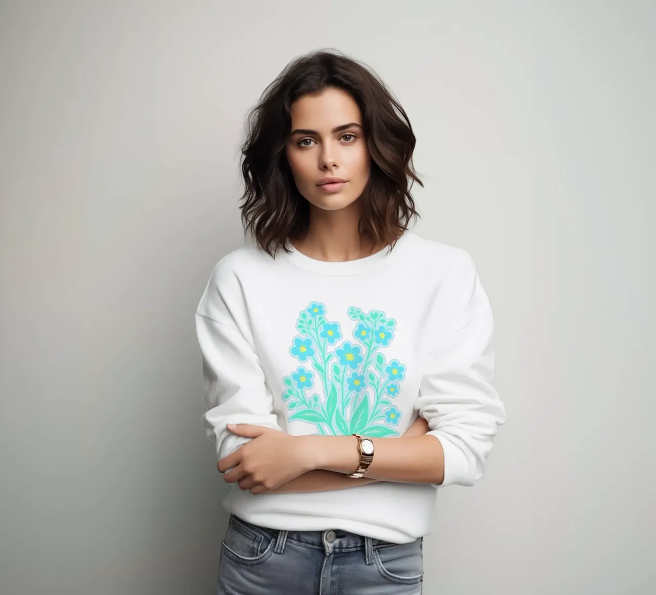 Forget-Me-Nots Block Print Azul claro sudadera de SilverPegasus