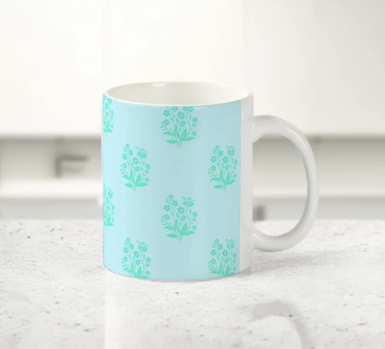 Forget-Me-Nots Block Print Azul claro taza de cerámica de SilverPegasus