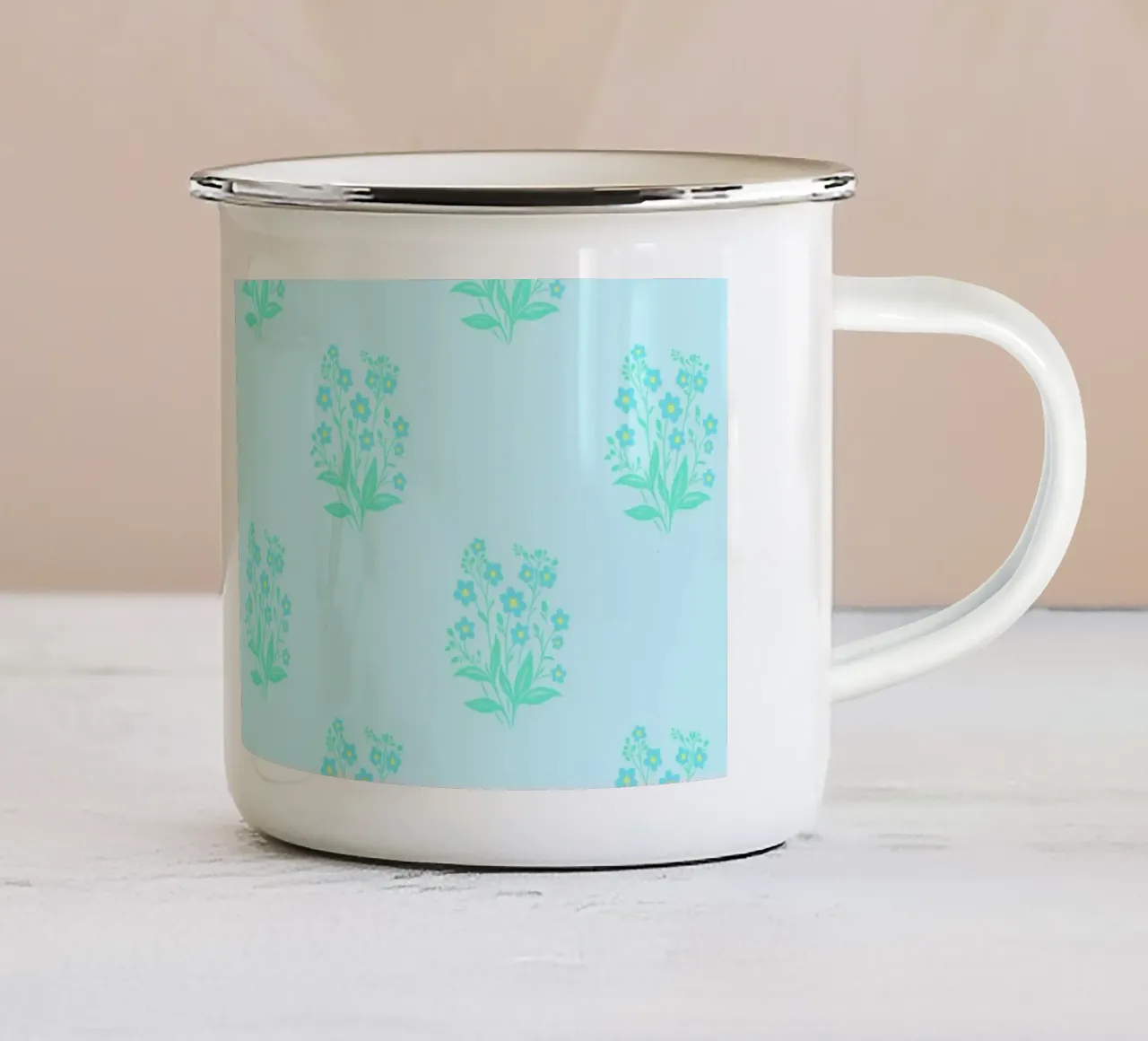 Forget-Me-Nots Block Print Azul claro taza de esmalte de SilverPegasus