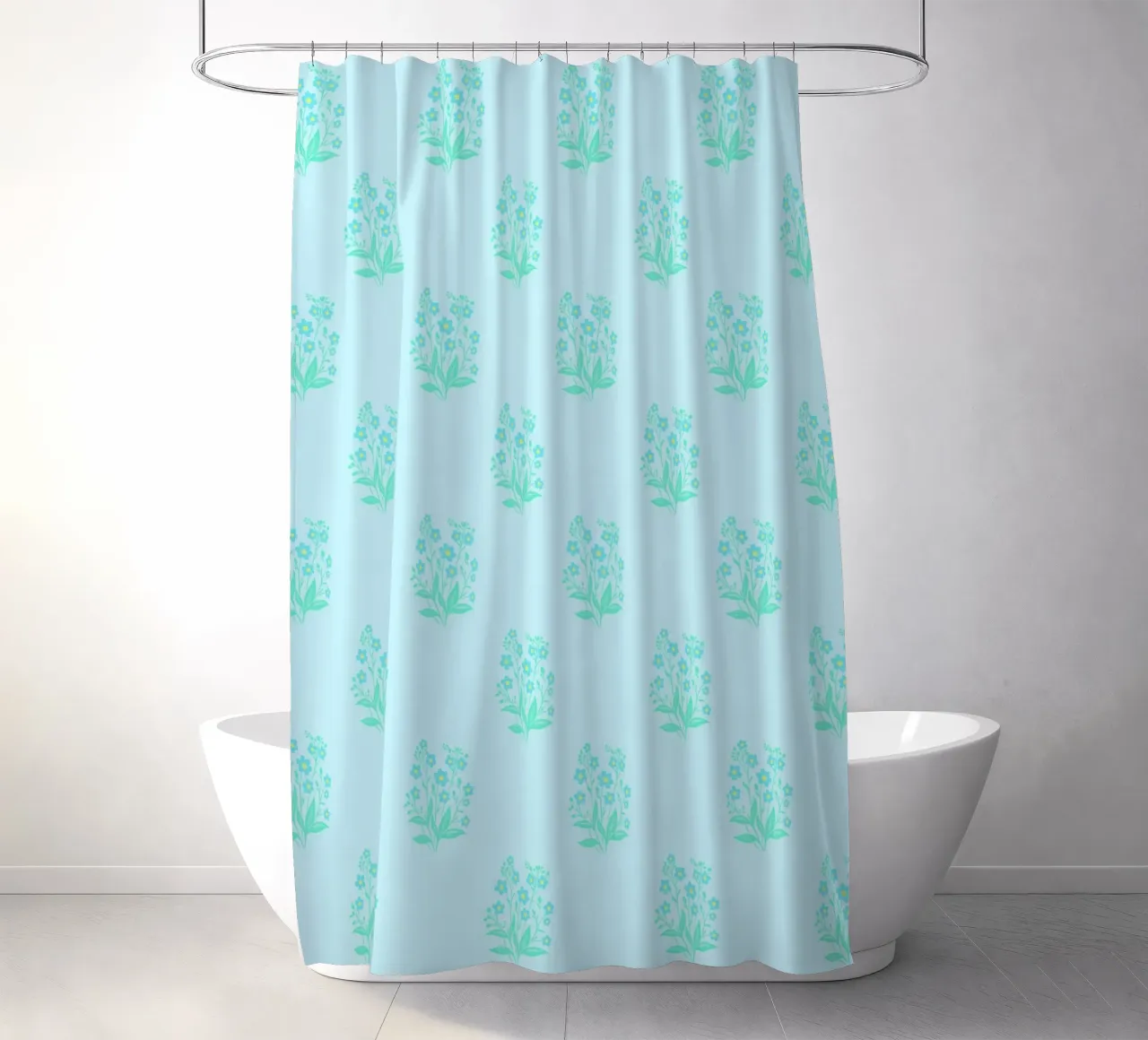 Forget-Me-Nots Block Print Azul claro cortina de baño de SilverPegasus