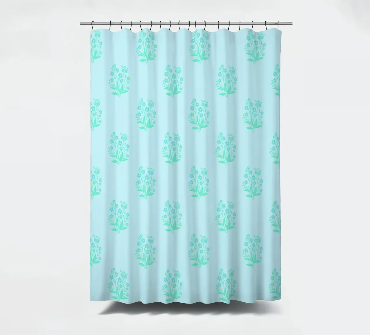 Forget-Me-Nots Block Print Azul claro cortina de baño de SilverPegasus