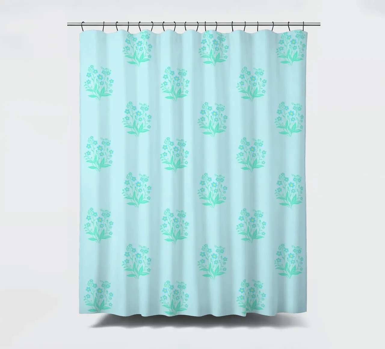 Forget-Me-Nots Block Print Azul claro cortina de baño de SilverPegasus