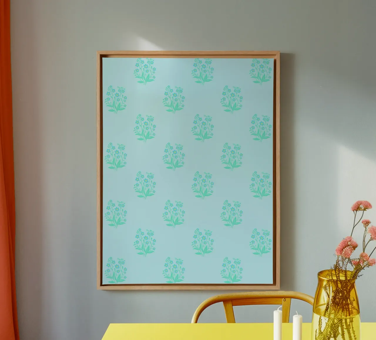 Stampa a blocchi Forget-Me-Nots Azzurro tela con Cornice a cassetta da SilverPegasus