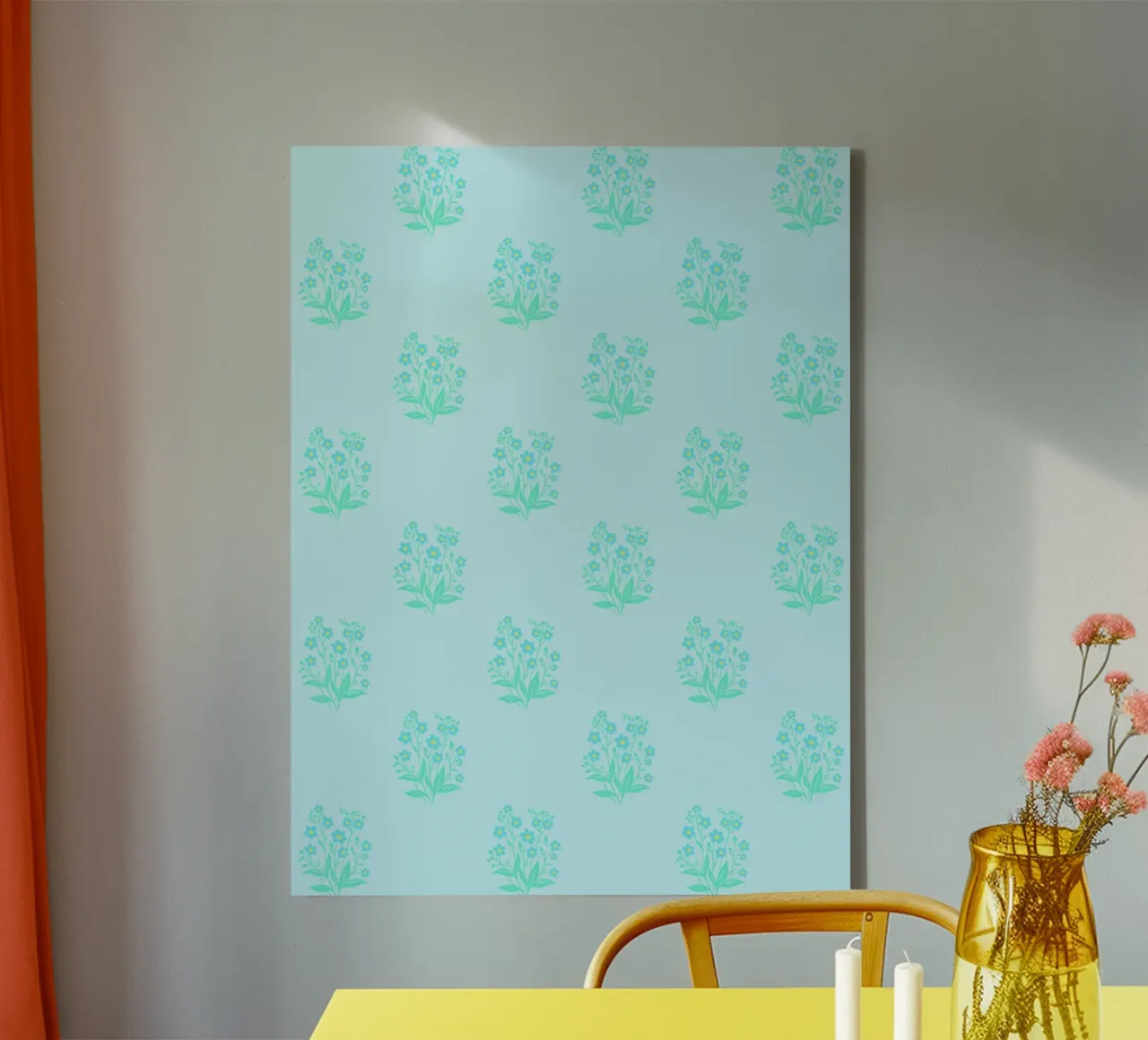Stampa a blocchi Forget-Me-Nots Azzurro tela con Cornice a cassetta da SilverPegasus