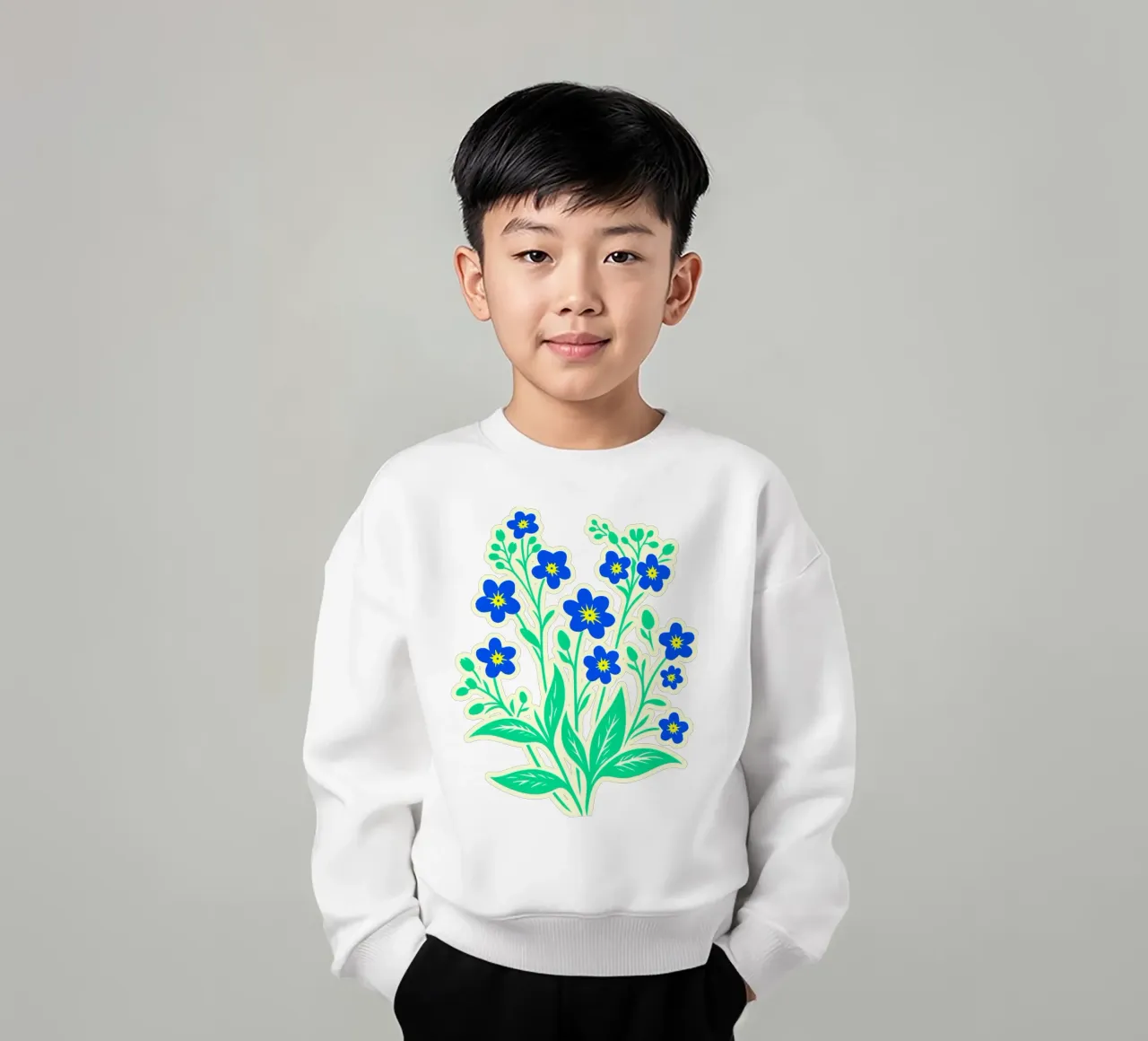 Forget-Me-Nots Block Print Amarillo y Azul sudadera para niño de SilverPegasus