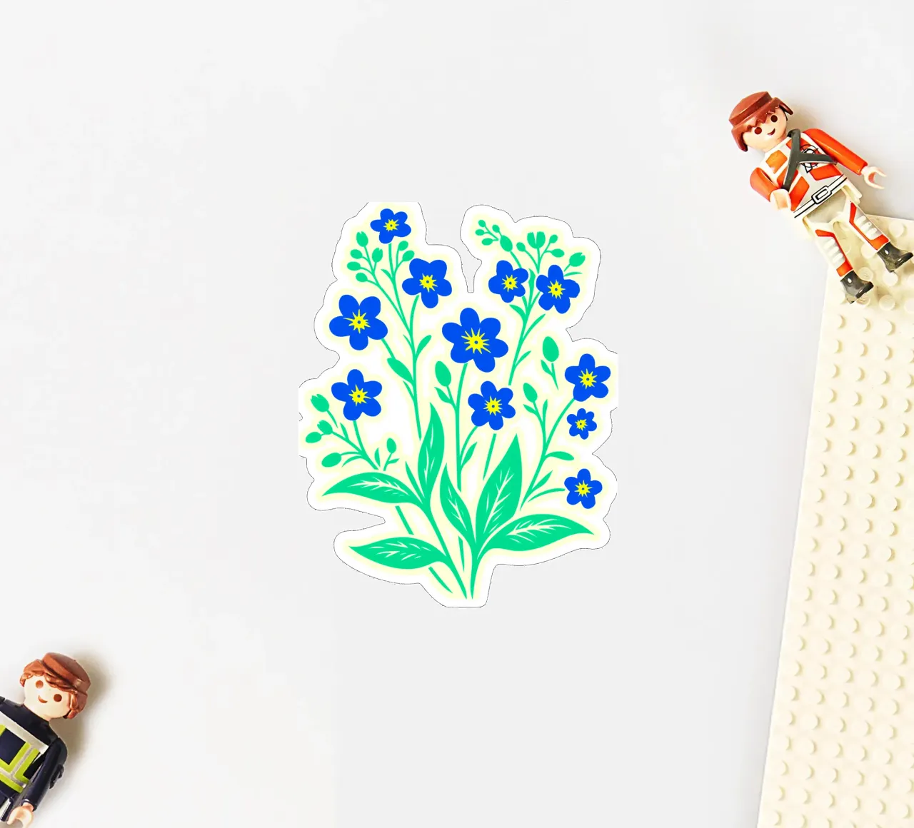 Forget-Me-Nots Block Print Amarillo y Azul pegatina de SilverPegasus