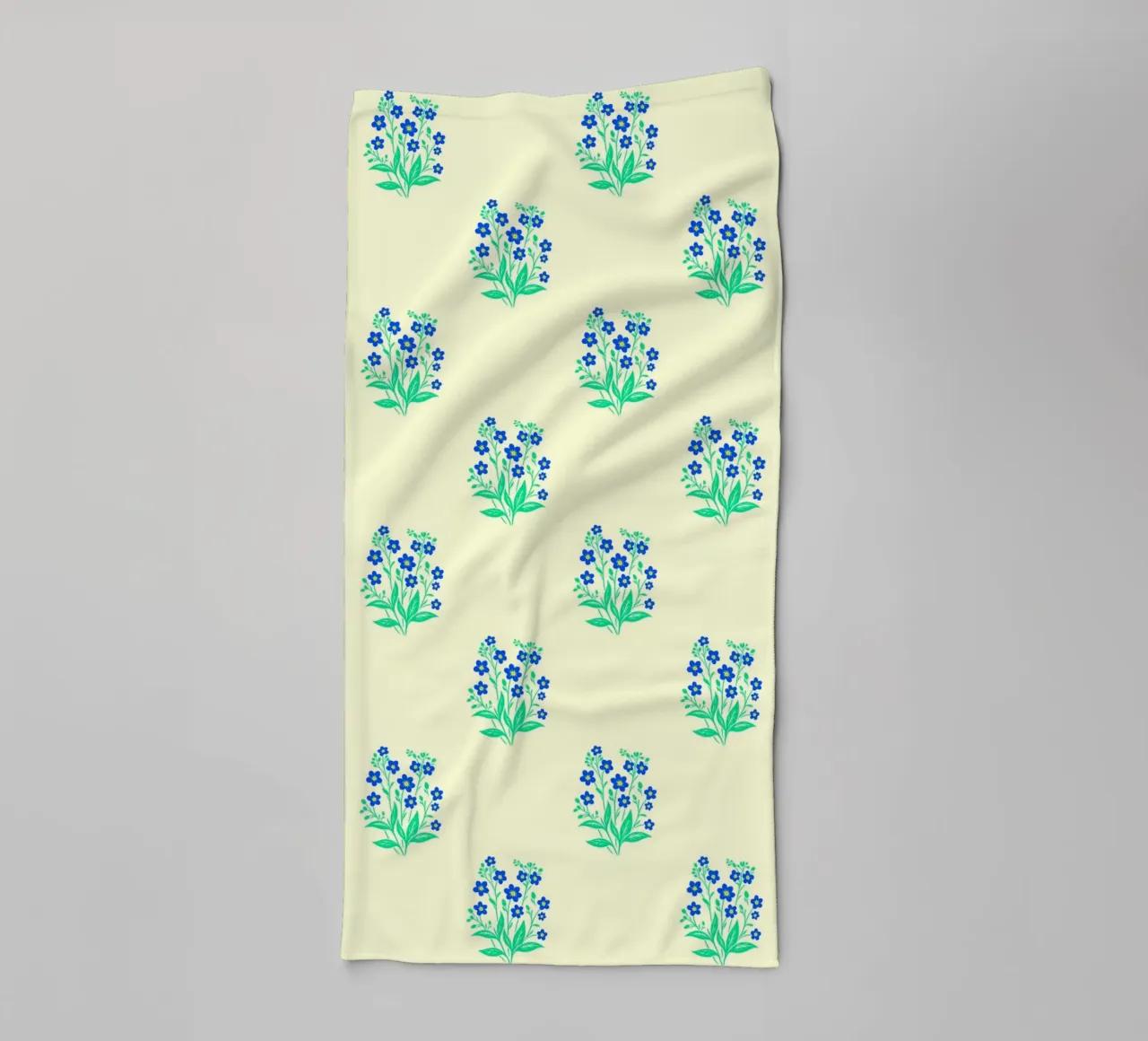 Forget-Me-Nots Block Print Yellow and Blue towel by SilverPegasus