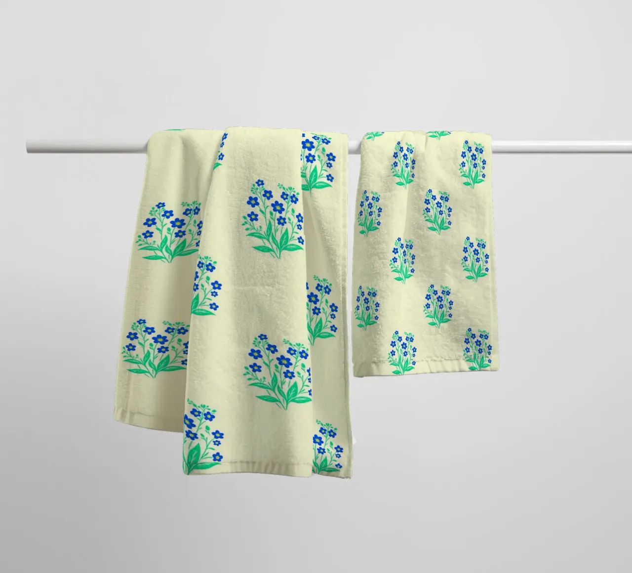 Forget-Me-Nots Block Print Yellow and Blue towel by SilverPegasus