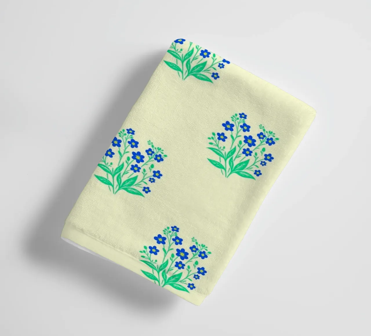 Forget-Me-Nots Block Print Yellow and Blue towel by SilverPegasus