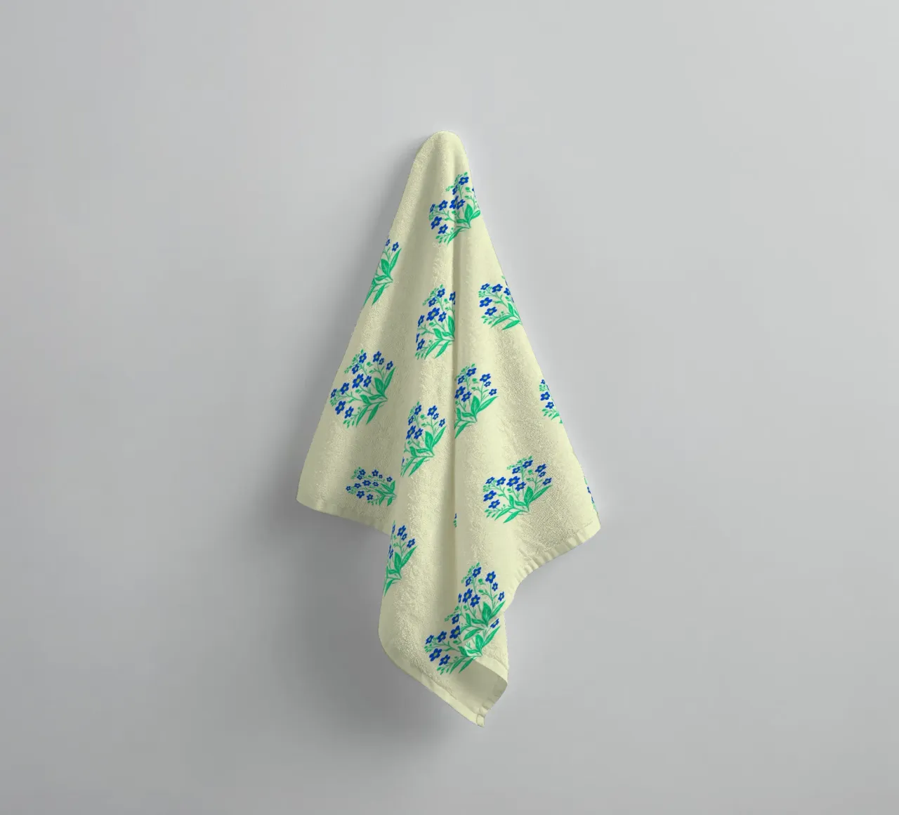 Forget-Me-Nots Block Print Yellow and Blue towel by SilverPegasus