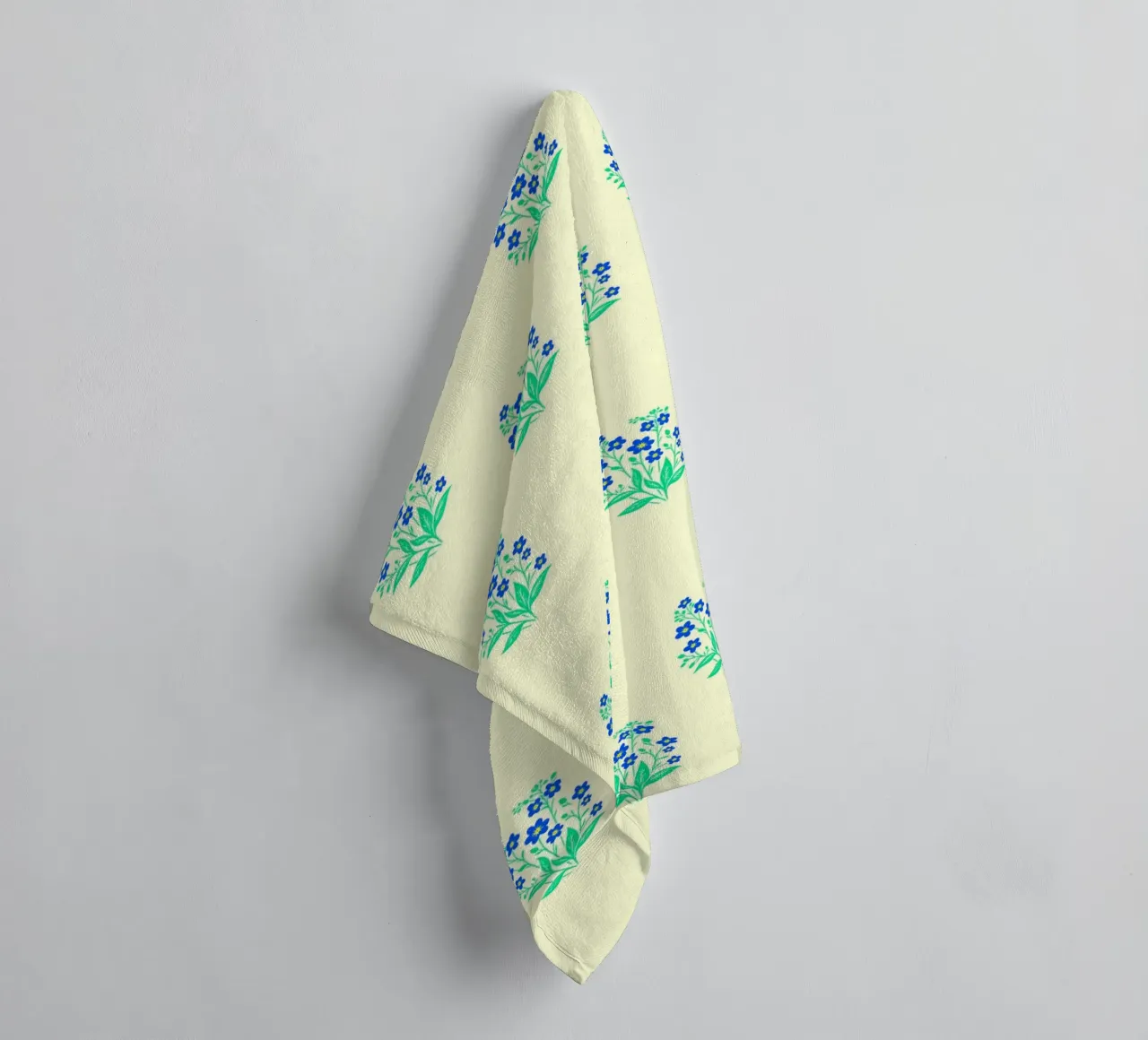 Forget-Me-Nots Block Print Yellow and Blue towel by SilverPegasus